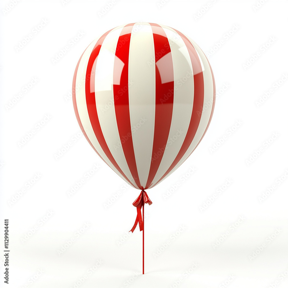 Obraz premium Bright red and white striped balloon with ribbon, perfect for celebrations