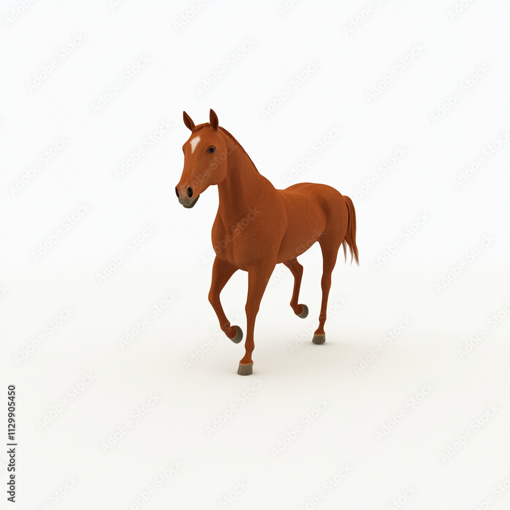 running brown horse in 3D style, isolated on white background, exudes energy and grace running brown horse in 3D style, isolated on white background, exudes energy and grace
