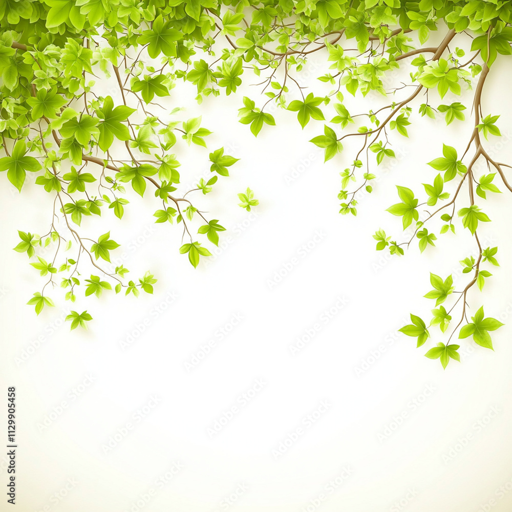 Lush green leaves frame bright, serene background, evoking sense of natures tranquility Lush green leaves frame bright, serene background, evoking sense of natures tranquility