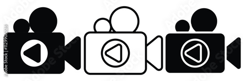 Play button on video camera icon. Video icon set. video camera icon vector. movie sign. Video chat meeting icon. Movie camera icon. Vector illustrator. 