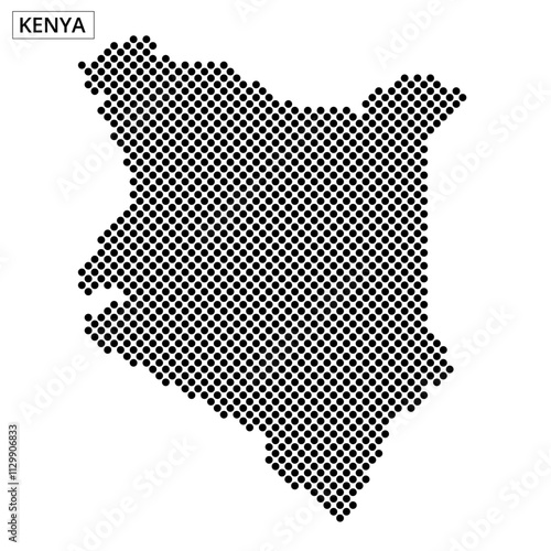 Dot pattern illustration of Kenya highlighting geographical features and characteristics