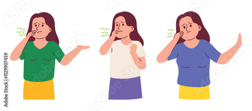 Woman Puzzled about the Bad Smell and Pinches her Nose
