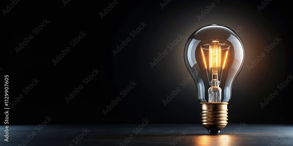 Illuminated Glass Bulb on Dark Background A Symbol of Inspiration and New Ideas Illuminated Glass Bulb on Dark Background A Symbol of Inspiration and New Ideas