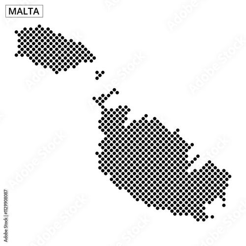 Map outline of Malta with unique dotted texture showcased in black and white color scheme