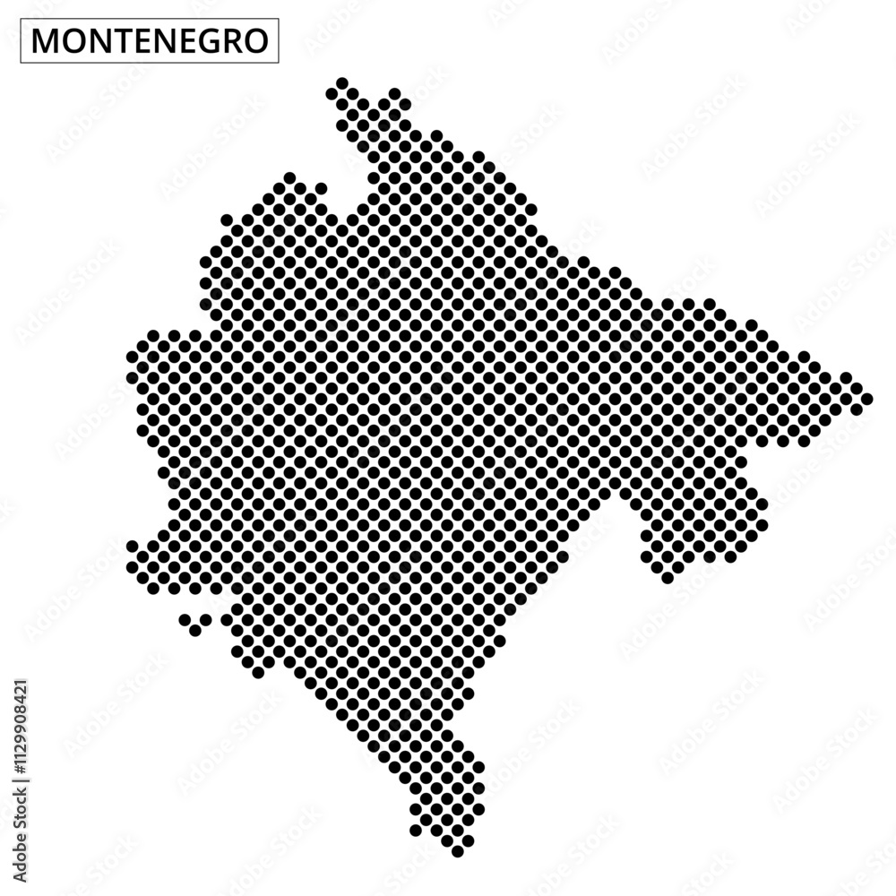 Montenegro map outlined in dotted style on a plain background with label Montenegro map outlined in dotted style on a plain background with label