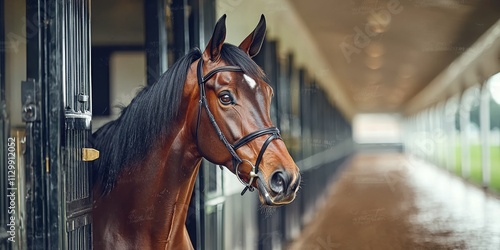 Thoroughbred Horse in Stable Equestrian Sport Brown Horse