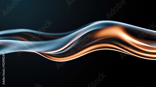 Elegant flowing abstract waves with metallic sheen on black background