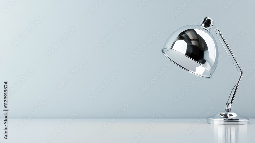 Sleek desk lamp with chrome finish on white surface Sleek desk lamp with chrome finish on white surface