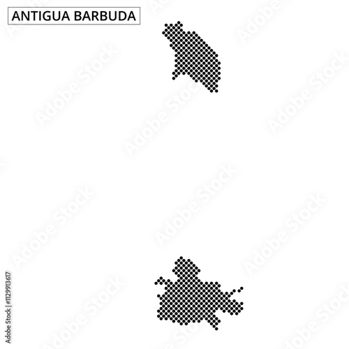 Map outline of Antigua and Barbuda with black dots representing land mass