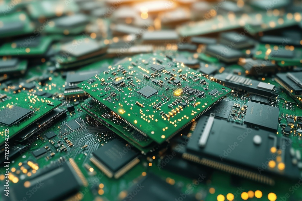 Obraz premium Glowing Green Circuit Boards with Soft Lighting