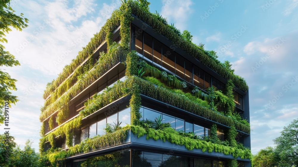 Modern Green Building with Lush Vertical Garden Modern Green Building with Lush Vertical Garden