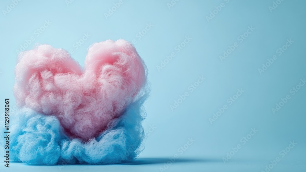 Pink and blue cotton candy shaped like heart on background Pink and blue cotton candy shaped like heart on background