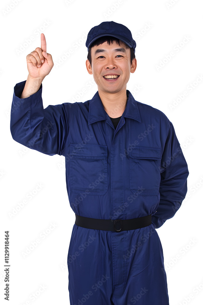 Workman in Bright Blue Overalls Directly Facing Camera Workman in Bright Blue Overalls Directly Facing Camera