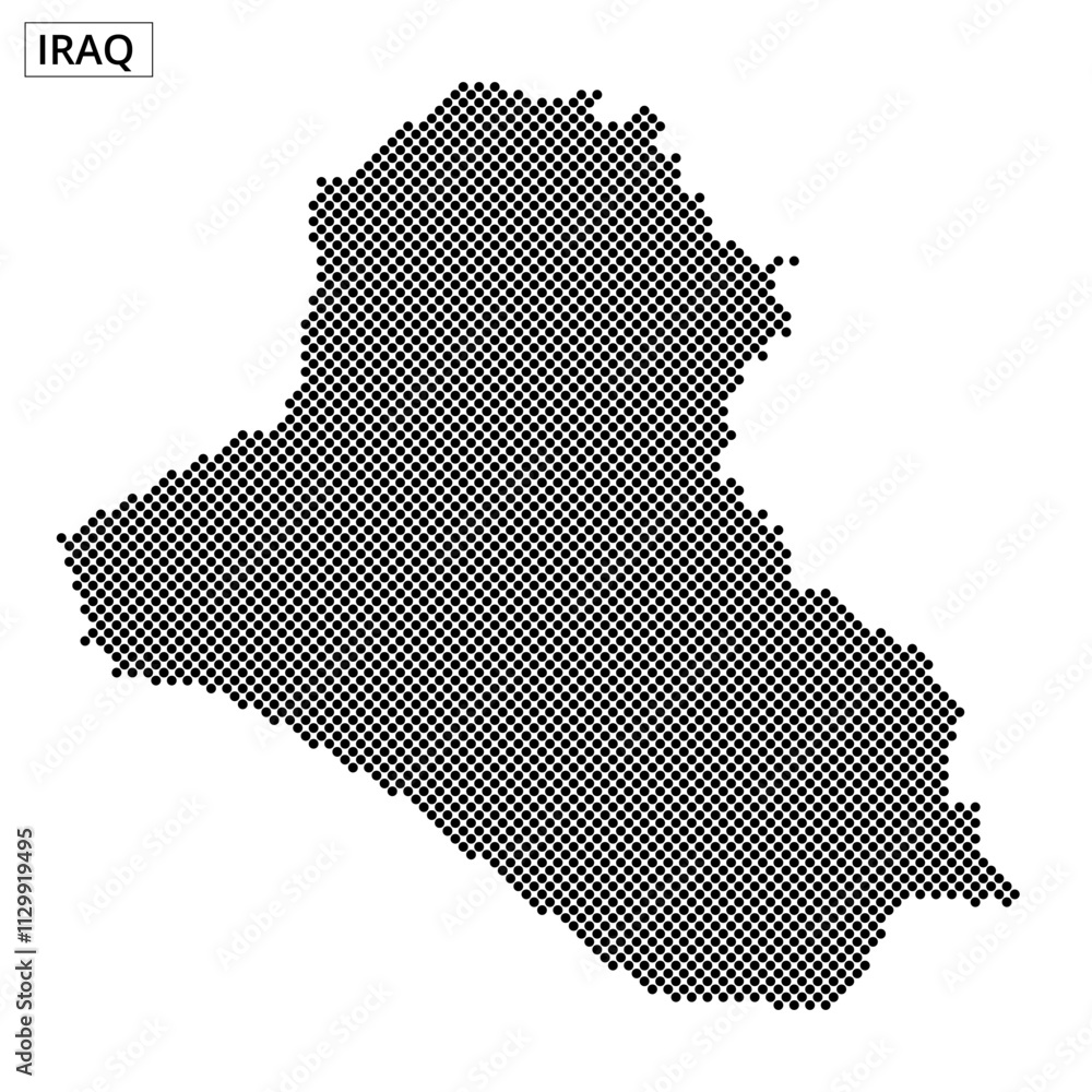 Artistic representation of Iraq using dotted patterns in monochrome style Artistic representation of Iraq using dotted patterns in monochrome style