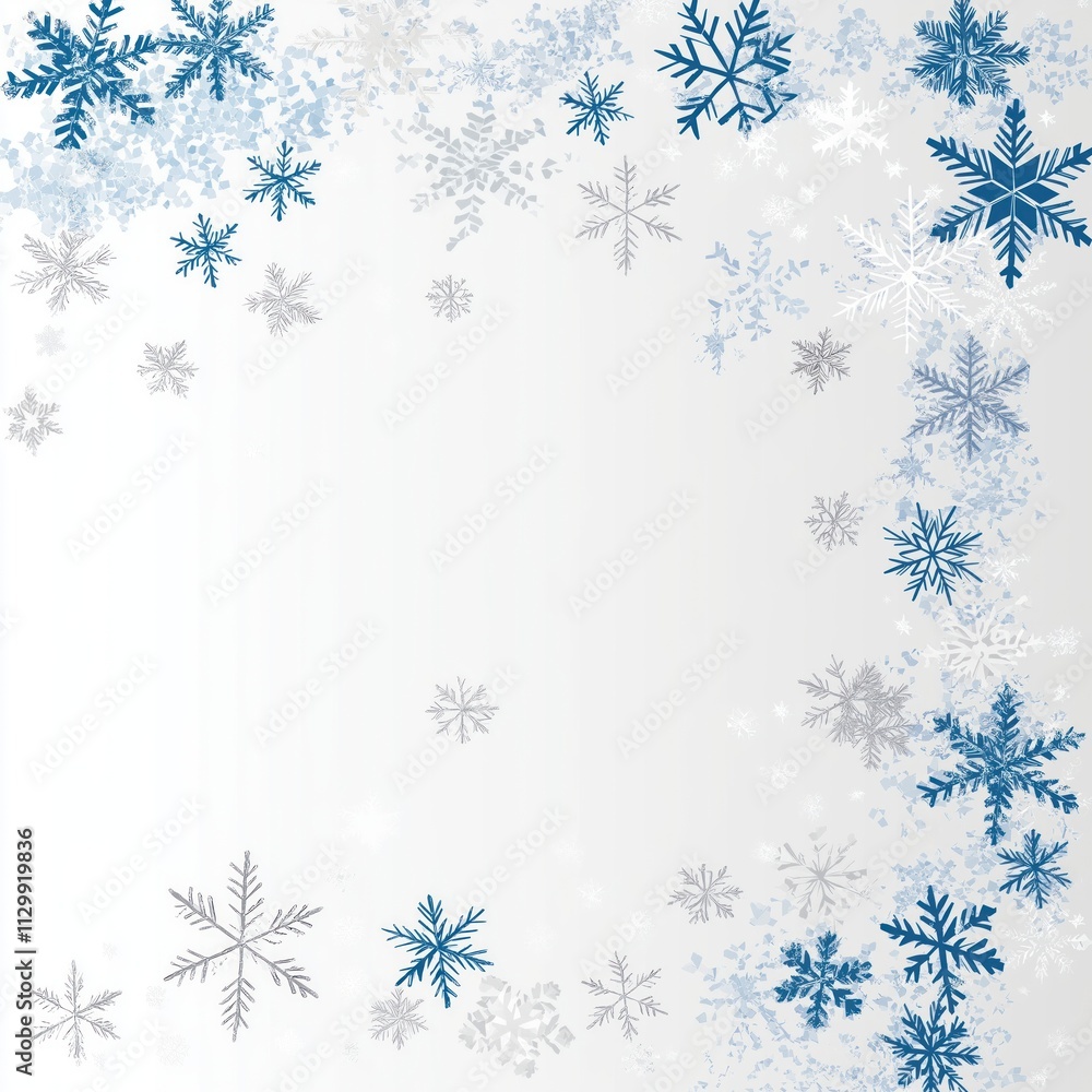 Abstract winter border with blue, silver snowflakes. Design for Christmas banner cover. Hand drawn graphic. Suitable for holiday branding. Ideal for social media posts website design. Winter theme. Abstract winter border with blue, silver snowflakes. Design for Christmas banner cover. Hand drawn graphic. Suitable for holiday branding. Ideal for social media posts website design. Winter theme.
