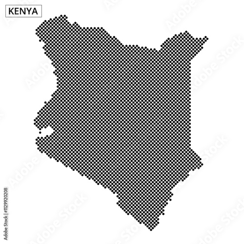 Dot pattern illustration of Kenya highlighting geographical features and characteristics