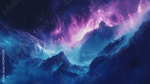 Icy landscapes aglow with the radiant beauty of aurora borealis, where the vast expanse of frozen tundra kisses the night sky with an otherworldly glow in the arctic wilderness. Aurorae. Illustration