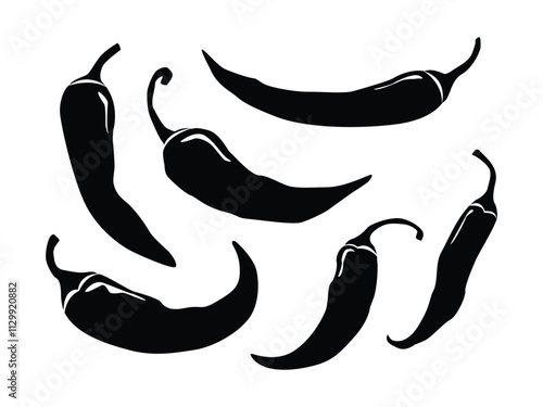 Set of hot chili silhouette peppers