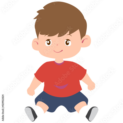 Cartoon Illustration of a Playful Boy Sitting, Design Inspiration, Character