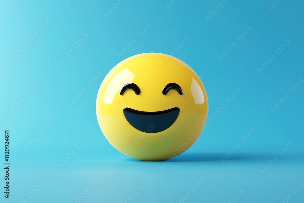 Smiling Yellow Emoji on Blue Background Smiling Yellow Emoji on Blue Background