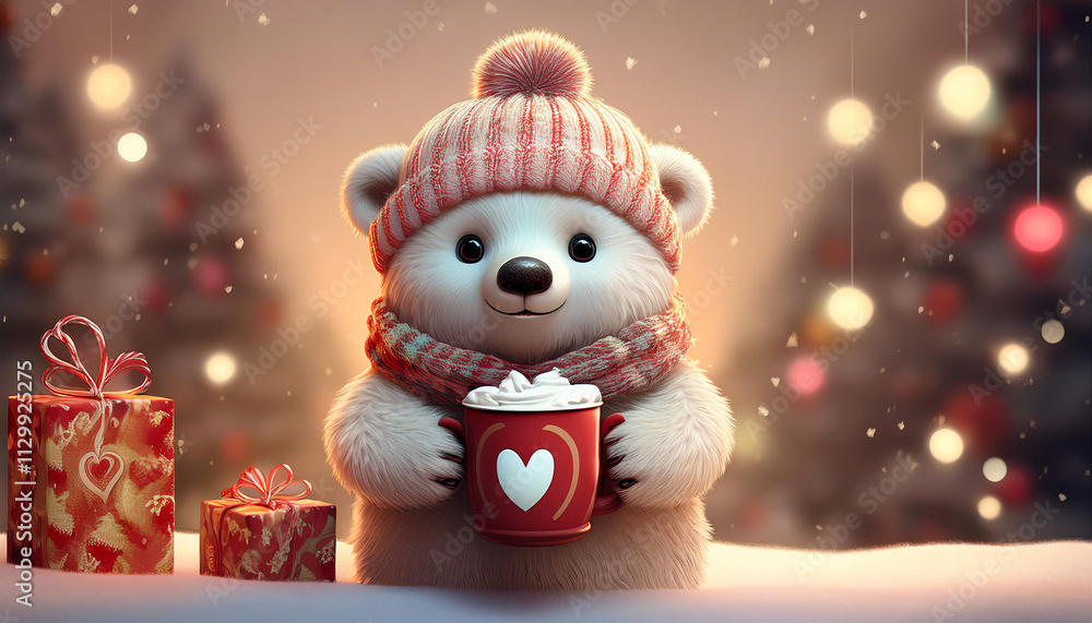 A cute snowman wearing a hat and scarf, holding a gift box, is ready to celebrate the winter holidays A cute snowman wearing a hat and scarf, holding a gift box, is ready to celebrate the winter holidays