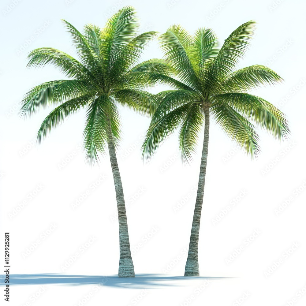 Obraz premium Two Lush Green Palm Trees Against A White Background