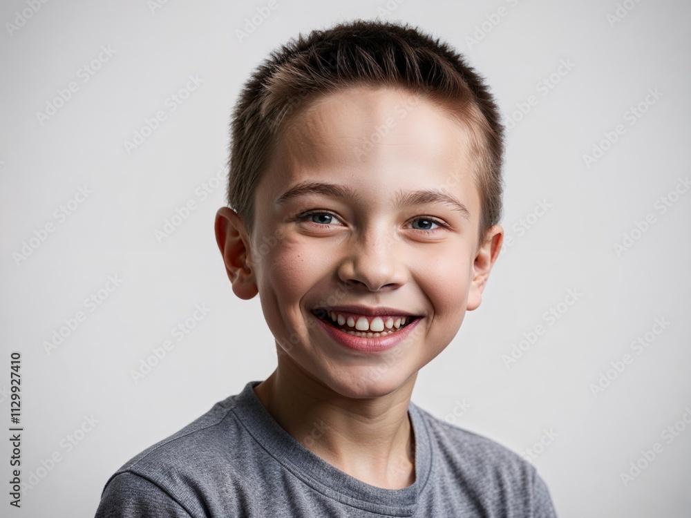 A boy wearing a casual shirt smiling, studio portrait- boy model photography A boy wearing a casual shirt smiling, studio portrait- boy model photography