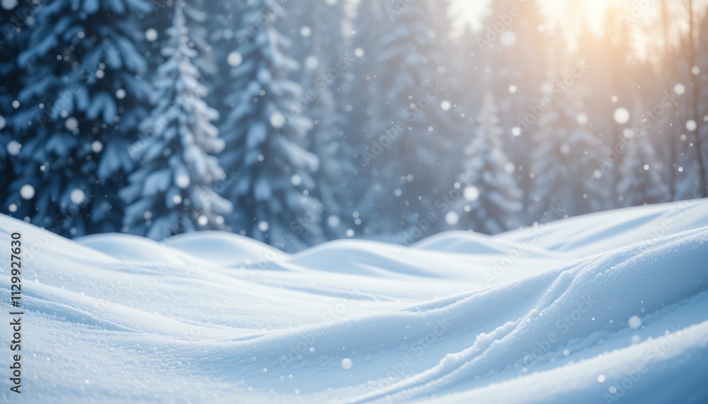 Winter and christmas snow background with snowdrifts and snow-covered blur forest.
Winter and christmas snow background with snowdrifts and snow-covered blur forest.