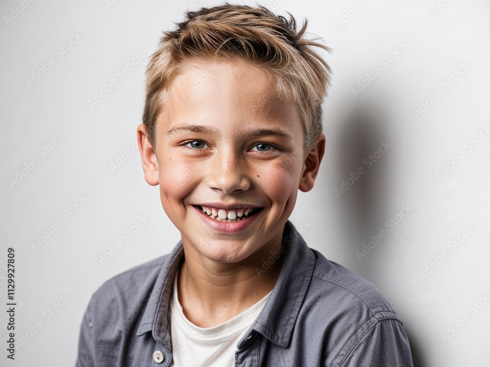 A boy wearing a casual shirt smiling, studio portrait- boy model photography A boy wearing a casual shirt smiling, studio portrait- boy model photography