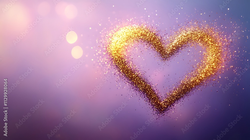 Abstract heart shape formed with tiny golden dots on a pastel lavender background Abstract heart shape formed with tiny golden dots on a pastel lavender background