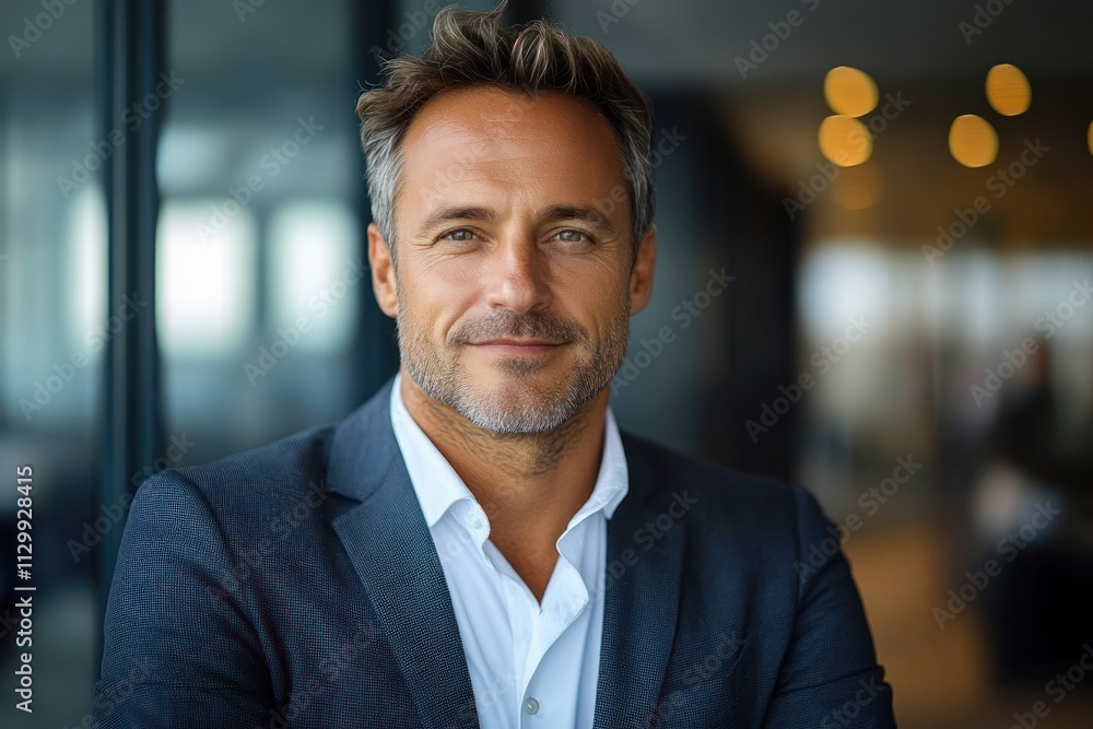 confident businessman in modern office with soft lighting professional manager smiling looking at camera confident businessman in modern office with soft lighting professional manager smiling looking at camera