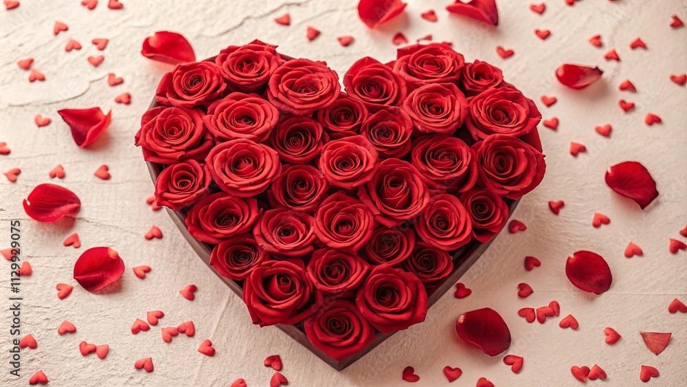 A bouquet of red roses is arranged in the shape of a heart A bouquet of red roses is arranged in the shape of a heart
