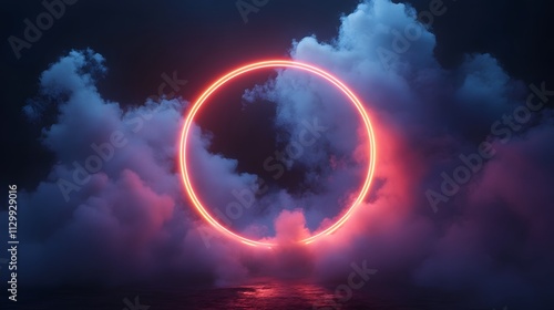 Wallpaper Mural Neon Circle in a Purple and Blue Cloud Scene Torontodigital.ca