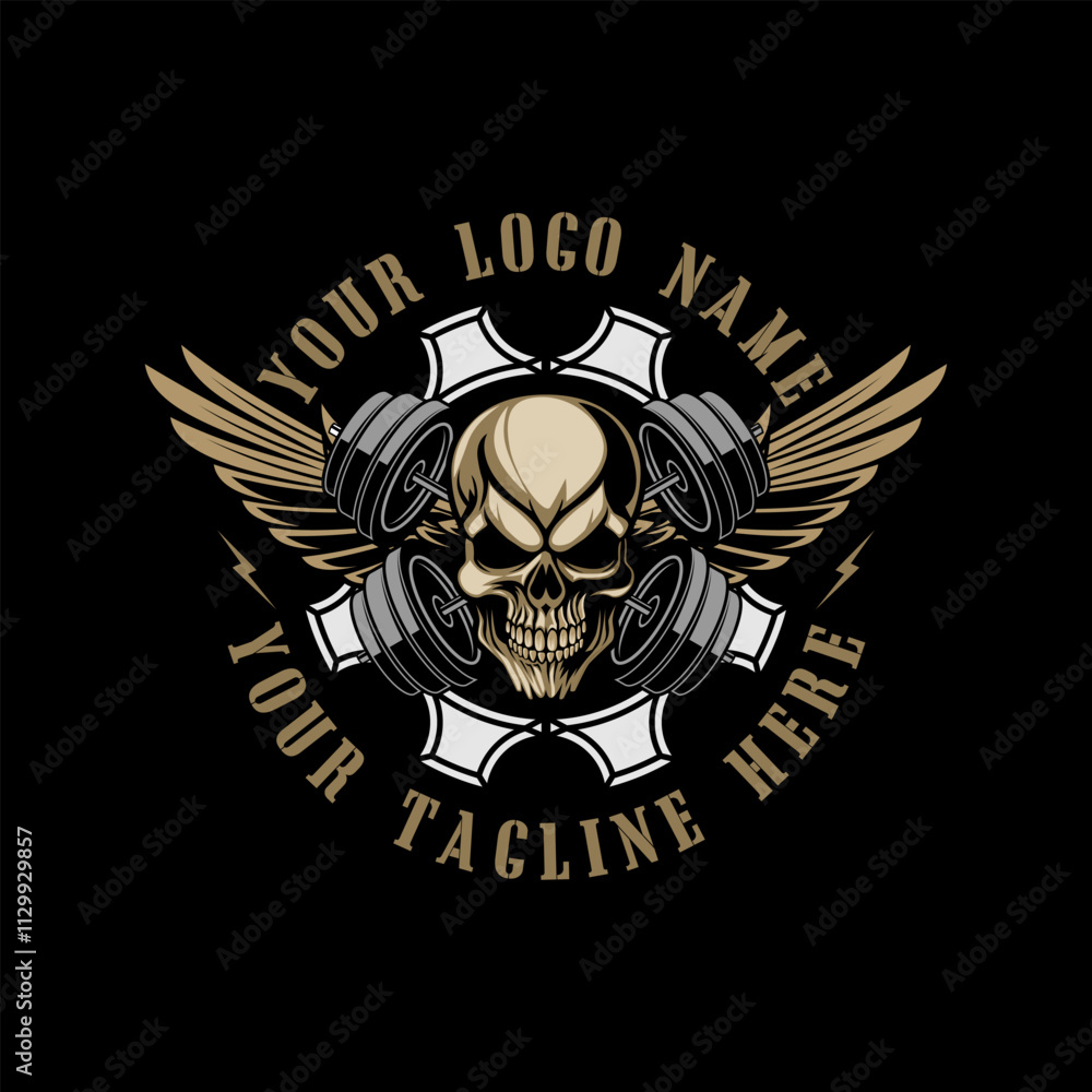 Fitness Skull Head with Crossed barbell logo vector template Fitness Skull Head with Crossed barbell logo vector template