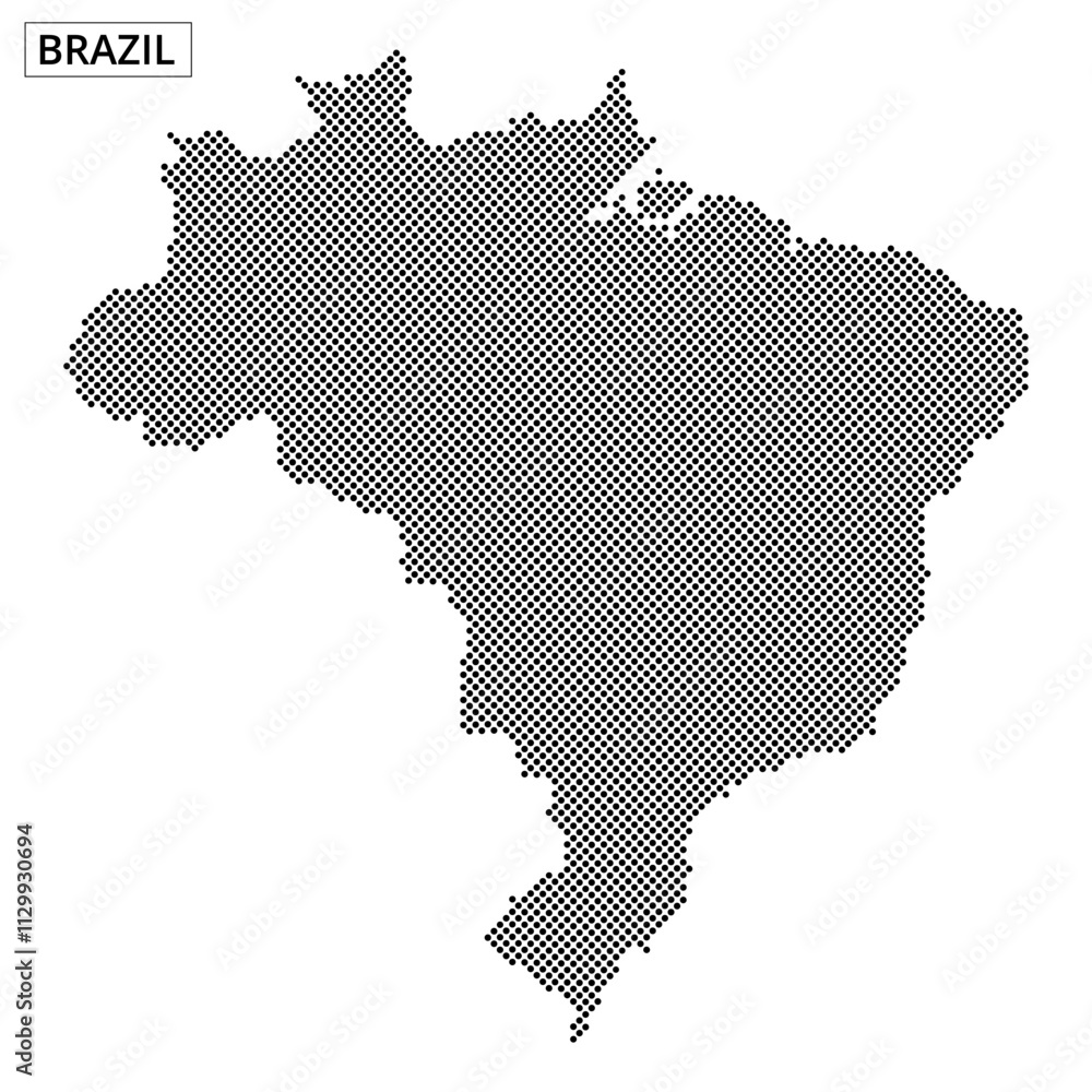 Brazil's geographical outline in a dotted design demonstrating its unique shape Brazil's geographical outline in a dotted design demonstrating its unique shape