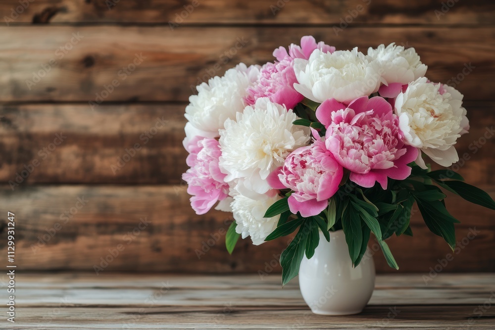 Pink and White Peony Bouquet in a White Vase Pink and White Peony Bouquet in a White Vase