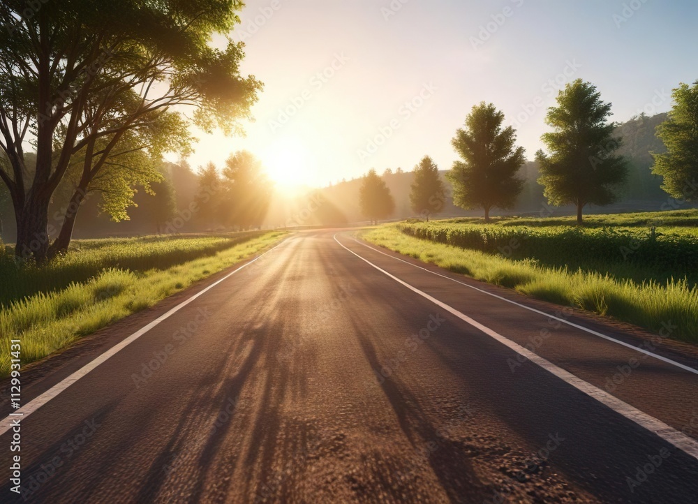 Ray of sunlight shining on a solitary race track in vibrant greenery, enchanting nature, beam of light, solitary path Ray of sunlight shining on a solitary race track in vibrant greenery, enchanting nature, beam of light, solitary path