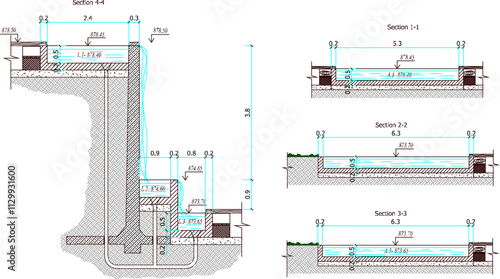 vector illustration design engineering drawing construction of fountain for garden