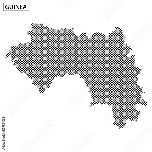 Unique dotted map representation of Guinea highlighting geographic features