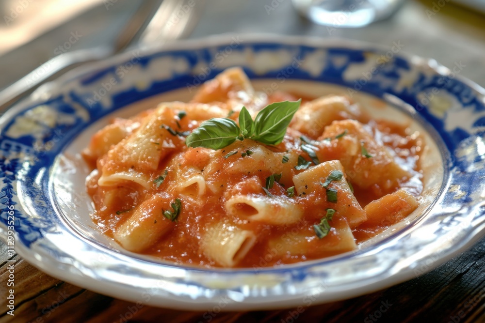 Delicious Pasta Dish With Tomato Sauce And Basil Delicious Pasta Dish With Tomato Sauce And Basil