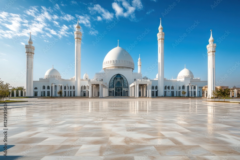 Obraz premium A Magnificent White Mosque Under a Blue Sky