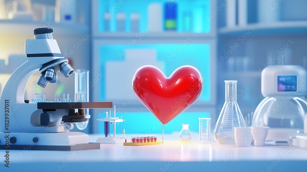 Naklejka premium Indoor Science Lab Environment with 3D Cartoon Love Symbol on White Background