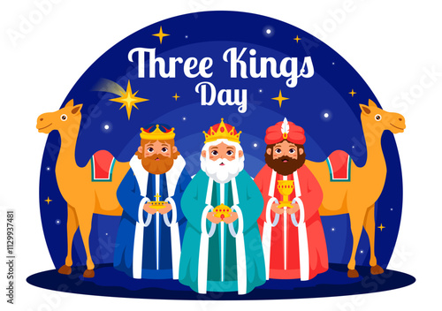 Three Kings Day Vector Illustration Celebrating Faith in the Divinity of Jesus and His Arrival into the World during the Epiphany Christian Festival
