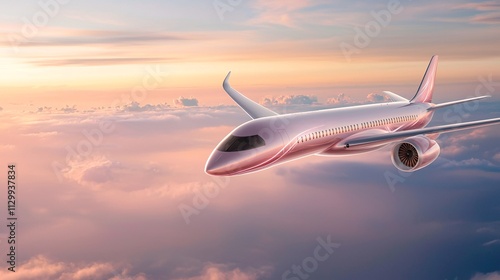 Wallpaper Mural Airline ads travel concept. A sleek airplane soaring above the clouds during a colorful sunset. Torontodigital.ca