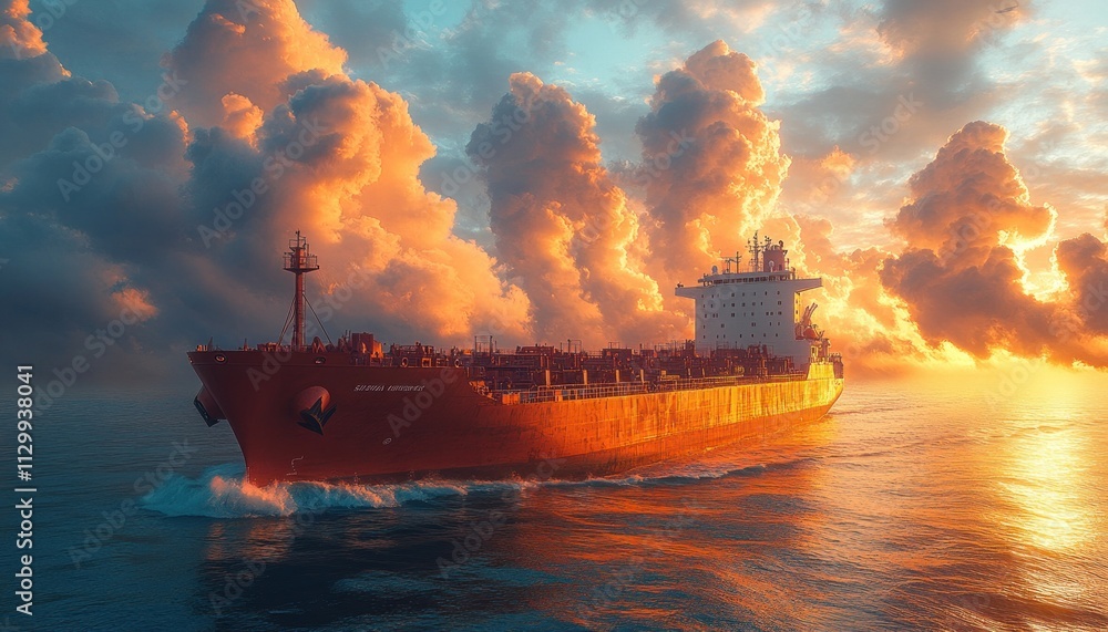 Aerial View of Cargo Ship in Turquoise Waters with Dramatic Clouds and Vibrant Colors Aerial View of Cargo Ship in Turquoise Waters with Dramatic Clouds and Vibrant Colors