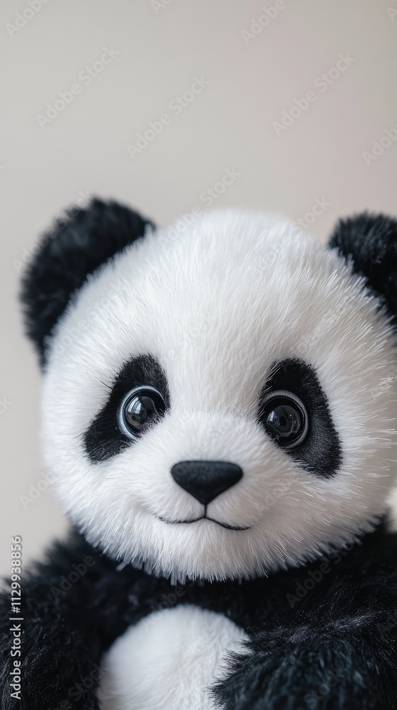 A close-up of a cute panda plush toy with big eyes and a friendly expression. A close-up of a cute panda plush toy with big eyes and a friendly expression.