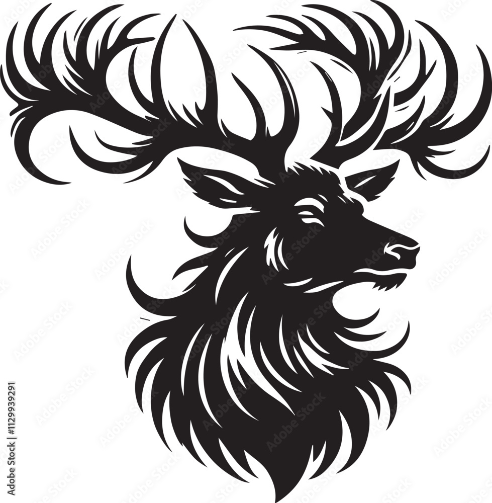 Fototapeta premium A regal stag head silhouette with majestic antlers vector black
