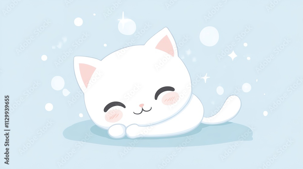 Fototapeta premium Kawaii White Baby Cat - Cute and Playful Pet