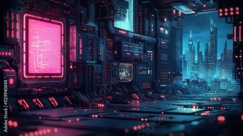 Wallpaper Mural Futuristic Cyberpunk Cityscape Neon Lights Retro Pixel Art Video Game Background Torontodigital.ca