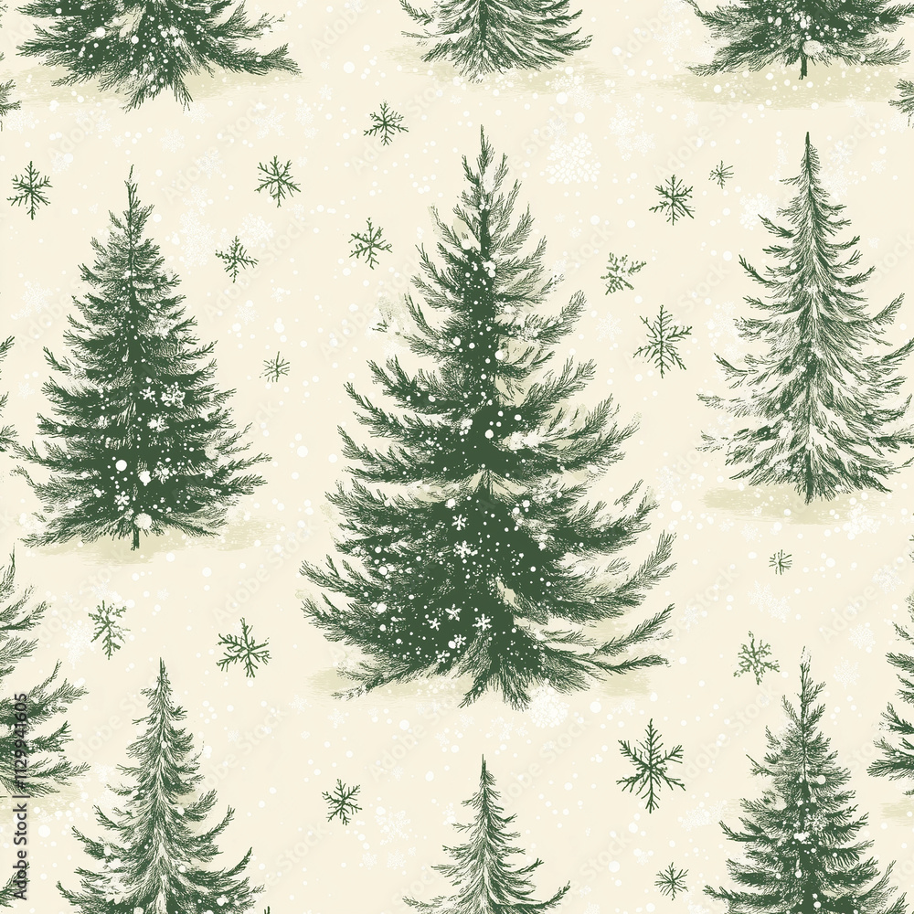 Obraz premium Winter Christmas Tree Forest with Snow and Holiday Decorations